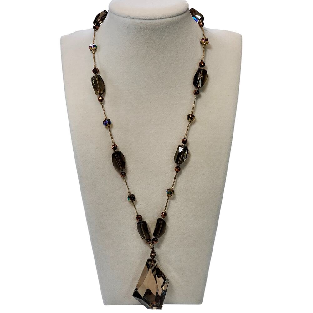 Premier Designs Prism Pendant Necklace Gold Glass Prism Beads Vtg Chunky 14"